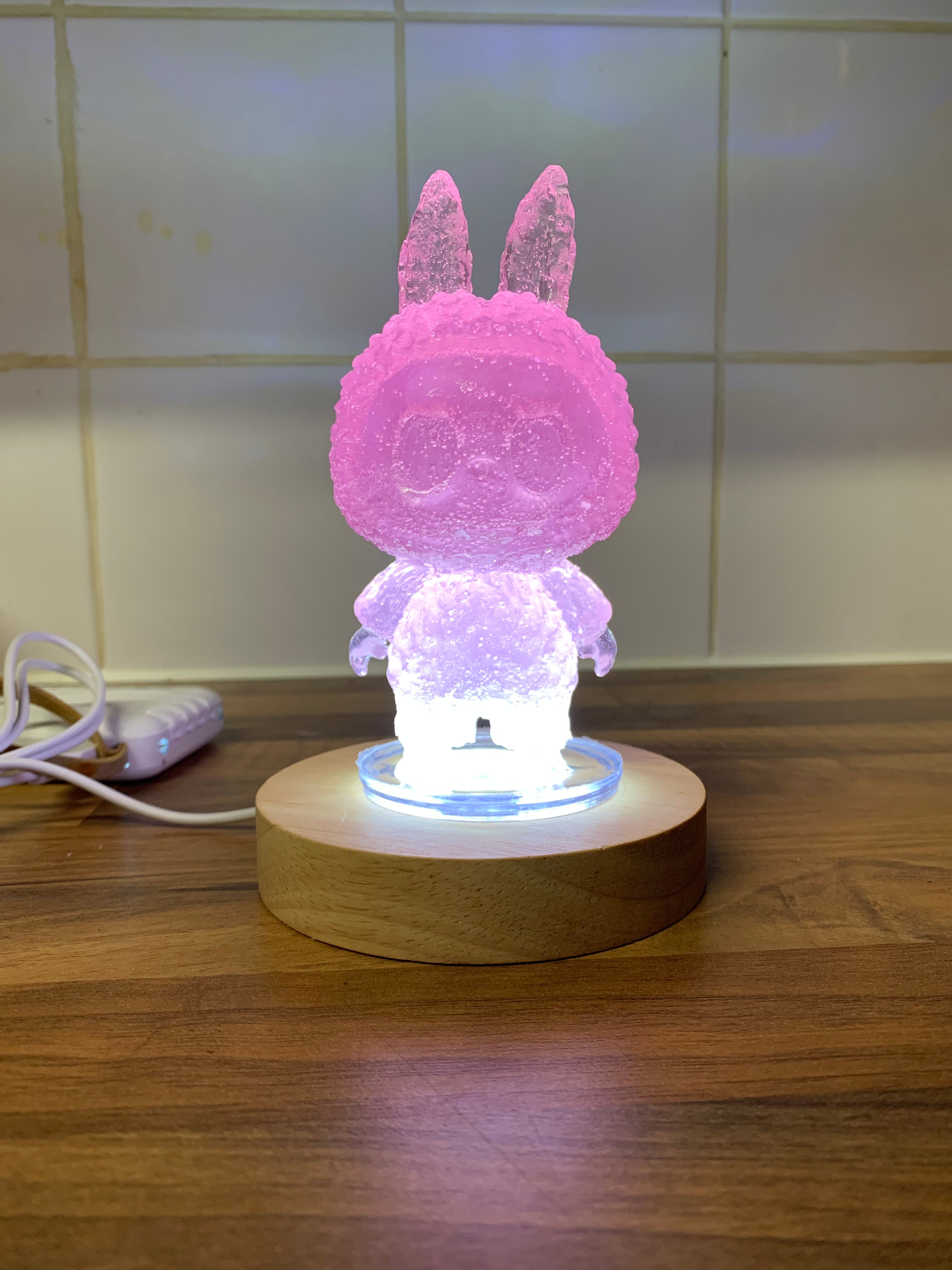 Lychee Pink LABUBU Night Light – Handmade Resin Bunny Lamp | Cute Aesthetic Glow