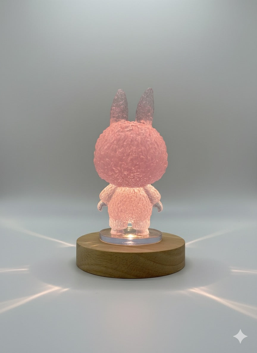 Lychee Pink LABUBU Night Light – Handmade Resin Bunny Lamp | Cute Aesthetic Glow
