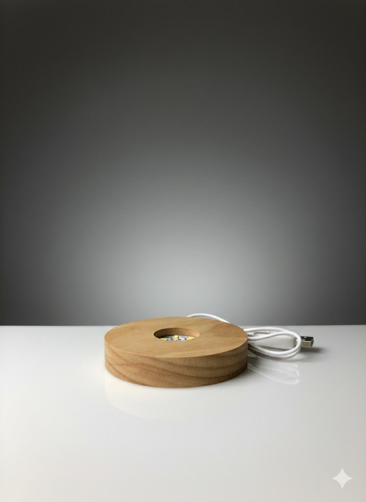 🌳 Wooden LED Light Base – Display Stand for Crystal & Resin Figures