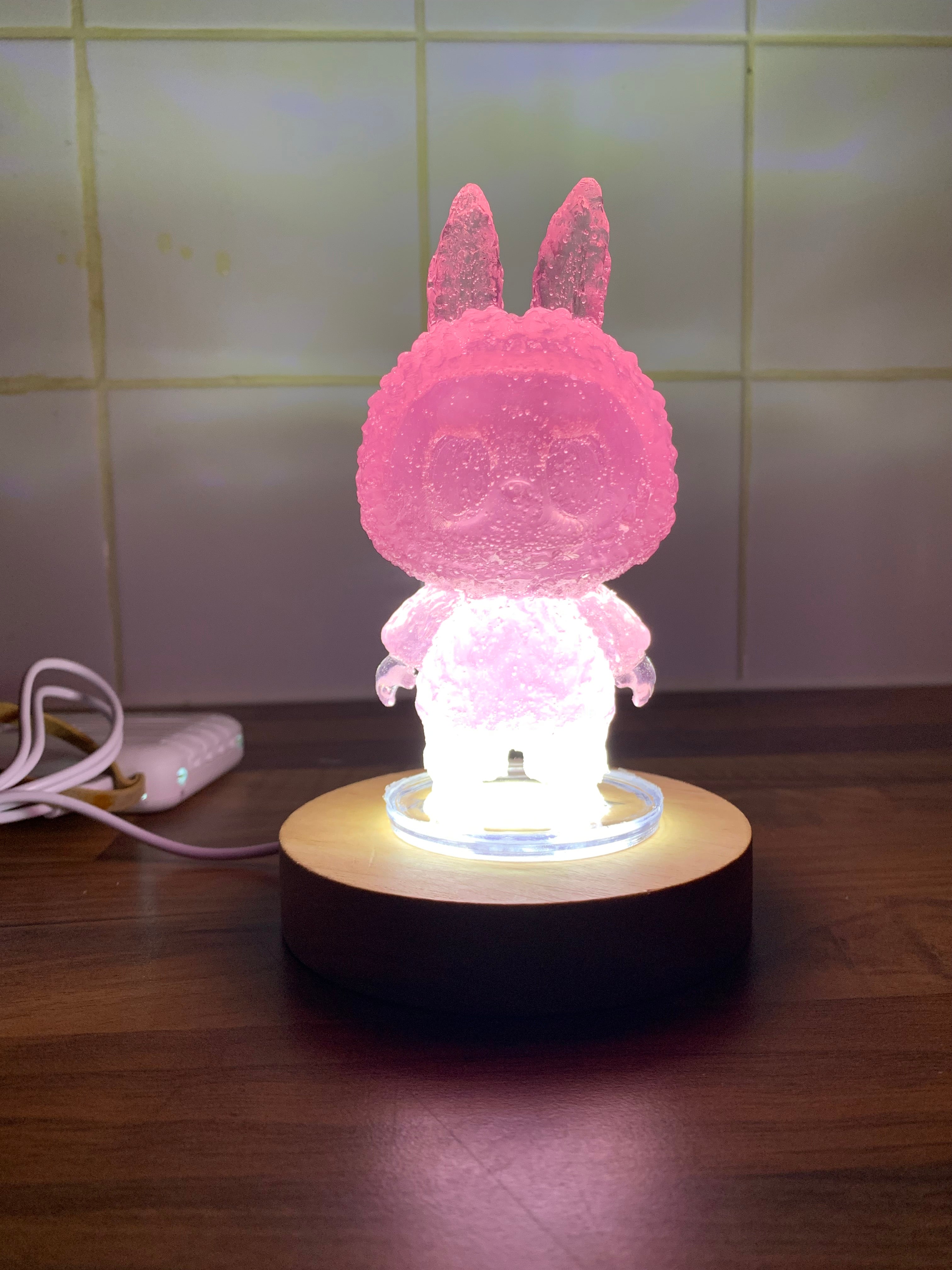 Lychee Pink LABUBU Night Light – Handmade Resin Bunny Lamp | Cute Aesthetic Glow