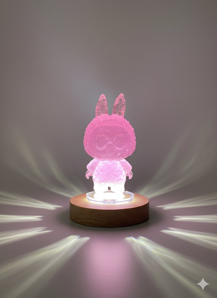 Lychee Pink LABUBU Night Light – Handmade Resin Bunny Lamp | Cute Aesthetic Glow